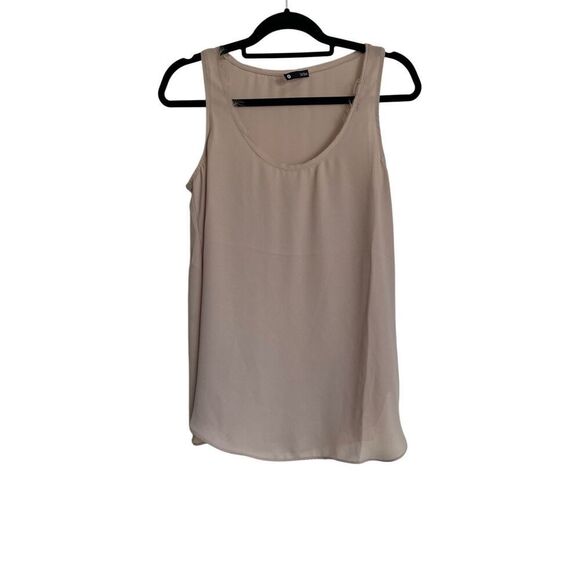 Revolve Krisa Top Womens Size Small Chiffon Tan Tank Scoop Neck Frayed Sheer - Picture 1 of 8